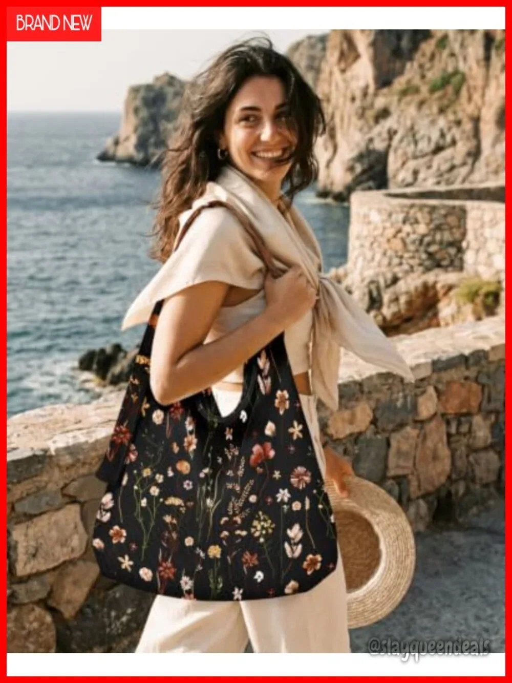 Corduroy Hobo Bag Large Zipper Tote Floral